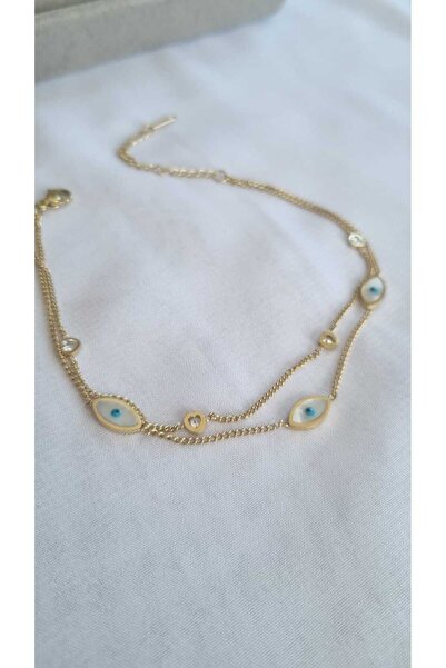 İNİTİUM Paslanmaz Çelik Göz Detaylı Beyaz Mineli Halhal