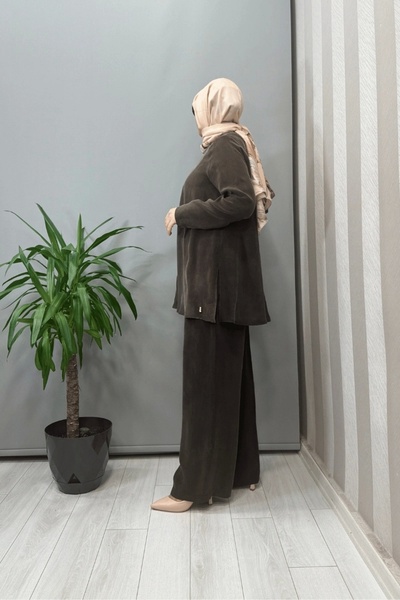 MISS DALIDA Cupro Tunic with Zipper Collar Brown T25Y-6061