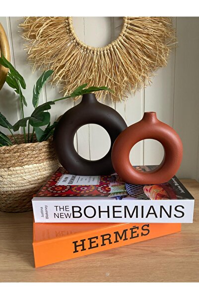 Porselian Set de 2 vaze cu cerc boem (MARE 18X18CM, MIC 14X13,5CM)