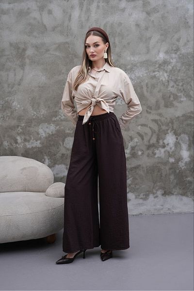 MODAMOR Textured Wide Leg Trousers Brown