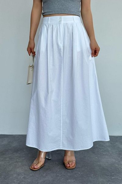 velmorafashion Fusta dreaptă plisată subțire - albă