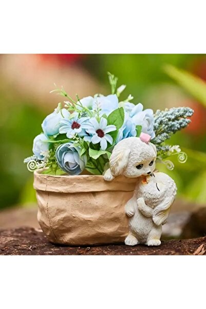 TAŞDEVRİLIFE Öpücük Veren Sevimli Köpek Figürlü El Yapımı Saksı (çiçekler dah...