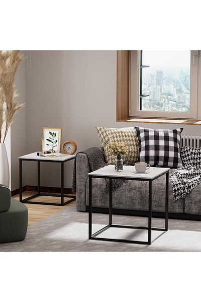 Generic 2-piece marble and metal coffee table set