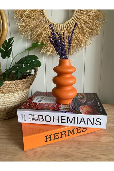 Porselian Modern Bumerang Tasarım Turuncu Seramik Vazo 16x12 cm Ev Dekoru Yeni Evlilere Özel Aksesuar