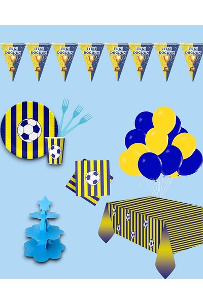 Evabrite Yellow Navy Blue Fan 32 Person Birthday Party Set - Yellow Navy Blue Fan Concept Cake Stand