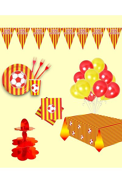 Evabrite Yellow Red Fan 32 Person Birthday Party Set - Yellow Red Fan Concept Cake Stand
