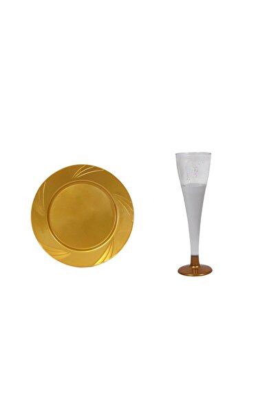 Ambalaj Evi Mika Tabak Şampanya Kadeh Seti 12 Parça Sofra Seti Gold Mika set