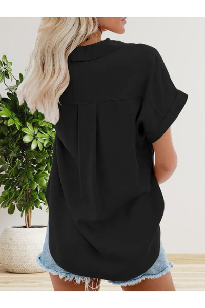 Sensuelle Boutique Sensuelle Women's Short Sleeve V Neck Button Front Woven Shirt