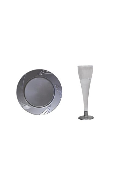 Ambalaj Evi Mika Tabak Şampanya Kadeh Seti 12 Parça Sofra Seti Gümüş Mika Set