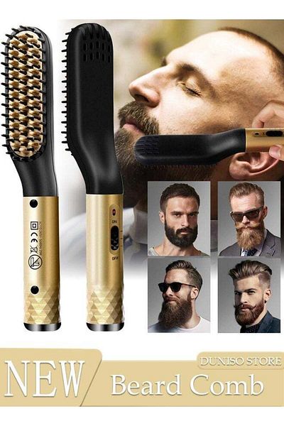 Generic DUNISO Beard Straightener Comb for Men, Hair Hot Comb, Quick Electric Heated Beard Brush Styler, Tra