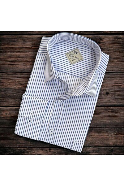 EREN STYLE Cămașă pentru bărbați, albastră, cu mâneci lungi, din lenjerie de in (model obișnuit)