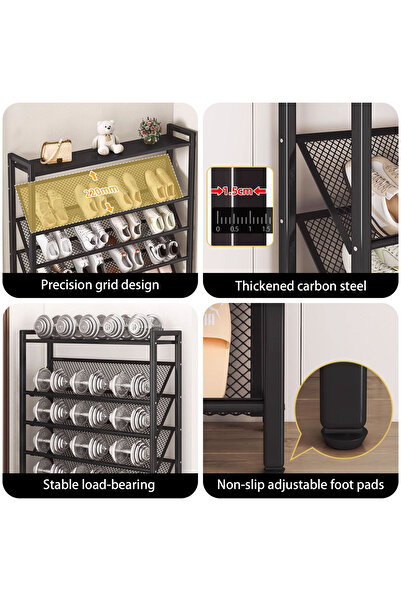 EqiEch Multi-Tier Slanted Shoe Rack, Narrow Shoe Shelf Organizer for Closet, Entryway, or Dorm Room(Black)