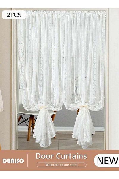 Generic DUNISO 2PCS Door Curtains for Doorways Privacy, Room Divider Curtains, Floral Net Curtains Voile Cur