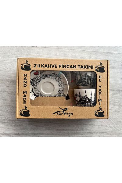 OKYANUSAYD Istanbul Theme 2-Piece Coffee Cup Set Handmade Hand Made Special Series
