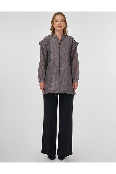Kayra Jachetă jacquard brodata afumată