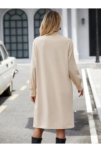ZenWave Rochie de damă, cu mânecă lungă, cu gât roscat, scurtă