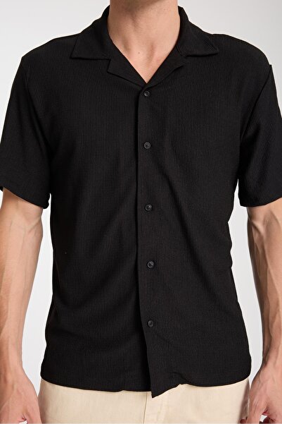 Store Men's Cotton V-Neck Textured Shirt - Light and Comfortable Casual Summer Wear