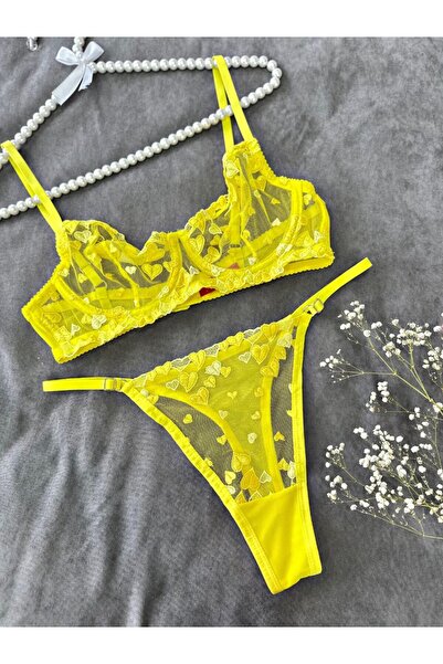 ARONA Transparan Sarı Sütyen Takımı