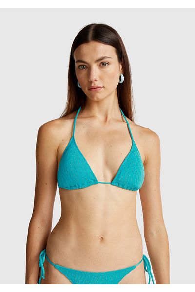 United Colors of Benetton Women's Turquoise Jacquard Zebra Patterned Halter Neck Padded Bikini Top