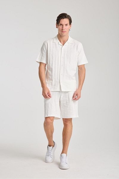 Store Men's 100% Cotton V-Neck Shirt and Lace-Up Shorts Set - Stylish Sports Casual Combination