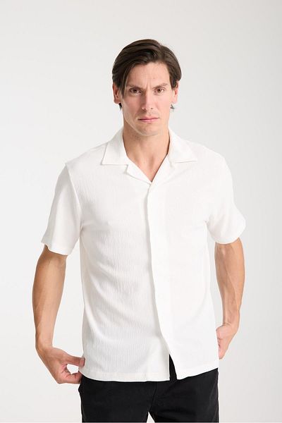 Store Men's Cotton V-Neck Textured Shirt - Light and Comfortable Casual Summer Wear