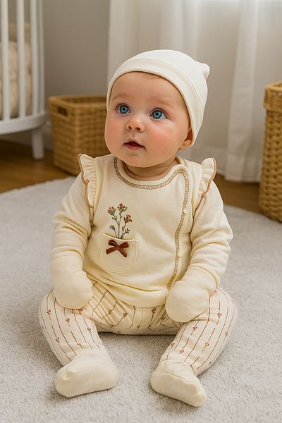 MYZİ STORE Newborn Baby 100% Cotton 3-Piece Hospital Release 0-3 Months
