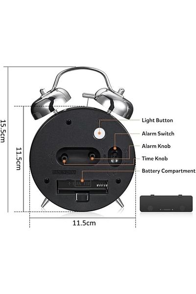 Other Loud Battery-Operated Twin Bell Alarm Clock, Backlight, Snooze Function,(Silver,4")