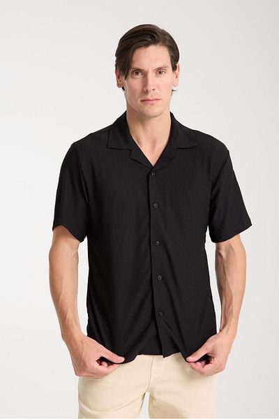 Store Men's Cotton V-Neck Textured Shirt - Light and Comfortable Casual Summer Wear