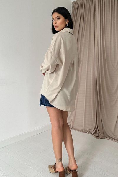 Amara Boutique Cămașă de piatră cu imprimeu din in vopsit bej