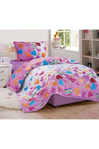 Moon Single Bed Set with 3 Pieces Microfiber Pink/White