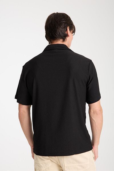 Store Men's Cotton V-Neck Textured Shirt - Light and Comfortable Casual Summer Wear