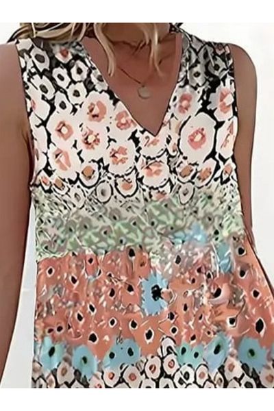 İpeksi Silky Women's Sleeveless V Neck Floral Print Single Jersey Dress