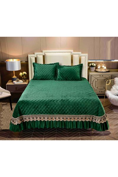 CHIRASO CHIRASO Bedspread Set, VELVET, 3 Pieces, 220x240+27 cm, 2 Pillowcases 50x70+5 cm, green