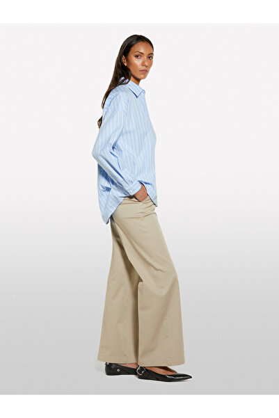 Sisley Cămașă de damă Blue Mix bumbac 100% cu dungi masculine din poplin