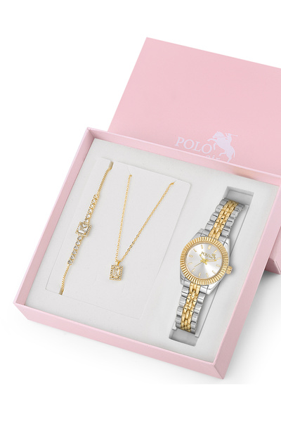 Polo Air Zarif Kadın Kol Saati Zirkon Taşlı Kare Kolye Bileklik Kombin Gümüş ...