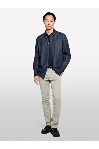 Sisley Men's Dark Denim 100% Cotton Classic Collar Relax Fit Shirt