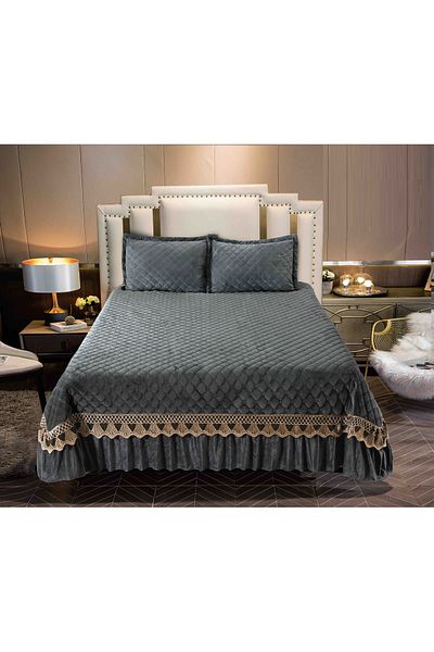 CHIRASO CHIRASO Bedspread Set, VELVET, 3 Pieces, 220x240+27 cm, 2 Pillowcases 50x70+5 cm, dark gray