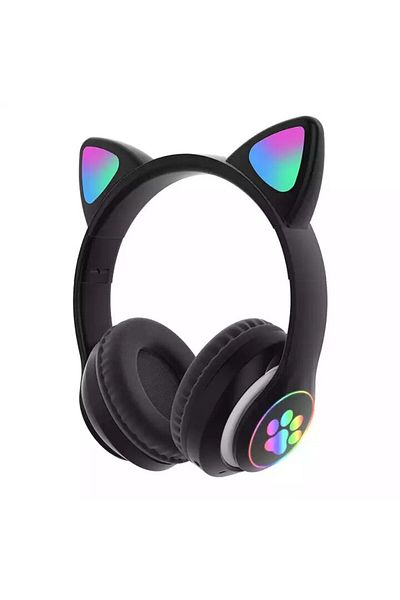 OEM Cat Headphones, Wireless, Stereo, RGB Lights, Bluetooth 5.0, SD Slot, Black
