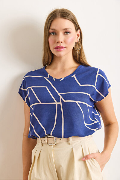 Olalook Γυναικεία ασύμμετρη μπλούζα με λαιμόκοψη V με υφαντό βισκόζη BLZ-19003048