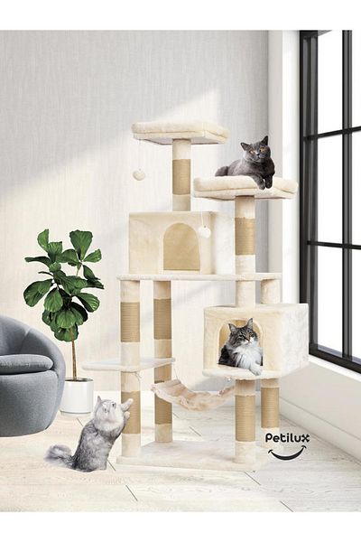 Petilux Double Slot Luxury Large Size Scratching Cat Play House with Hammock Cat Scratching