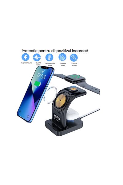 K KATHODE Incarcator Wireless Statie Incarcare 5 In 1 Qi Fast Charger 15W Negru, Universal
