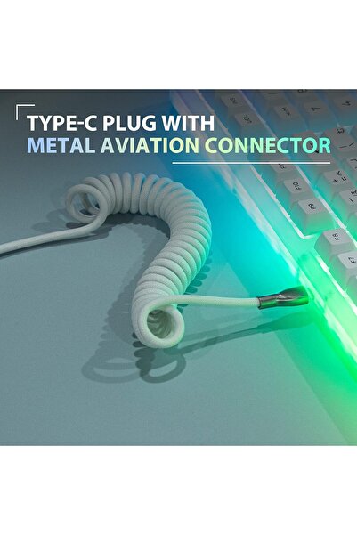 Epomaker Mix 1.8m Coiled Type-C to USB-A TPU Mechanical Keyboard Cable with Detachable Aviator (Whit