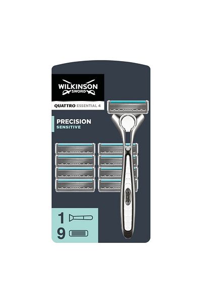 Wilkinson Sword Quattro Titanium Essential 4 Sensitive Shaver Set, 9 Refills