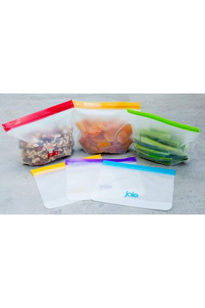 Joie 6-Piece BPA-Free Durable and Reusable Snack Bags Multicolor 8.75 x 7 Inch