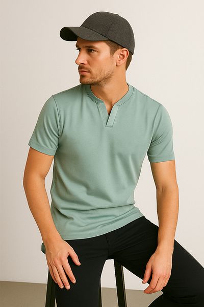 UOMOPARK 2124 Henley T-Shirt Brown Button Detailed Basic Casual t Shirt