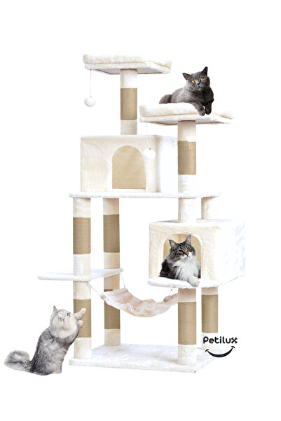 Petilux Double Slot Luxury Large Size Scratching Cat Play House with Hammock Cat Scratching