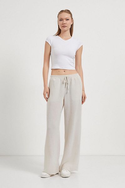 Arma Life Women's Elastic Waist Cotton Cream Baggy Loose Trousers