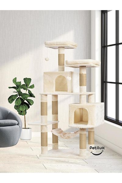 Petilux Double Slot Luxury Large Size Scratching Cat Play House with Hammock Cat Scratching