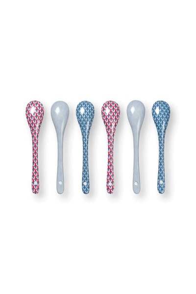 Pip Studio Set of 6 spoons, porcelain, Pip Studio, Blue, 13 cm, Flower Festival collection