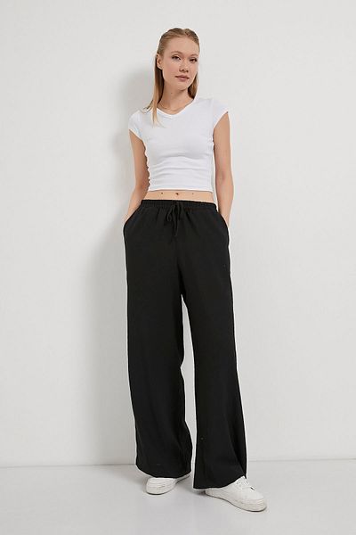 Arma Life Women's Elastic Waist Cotton Black Baggy Loose Trousers